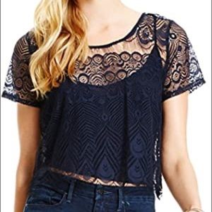 NWT Navy Jessica Simpson Kristy Lace Cami Top